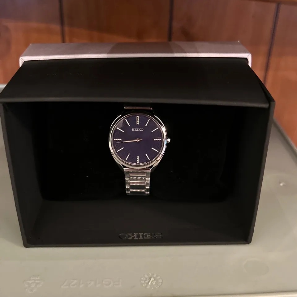 Seiko New Womens Silver Stainless Steel Watch With Blue Dial